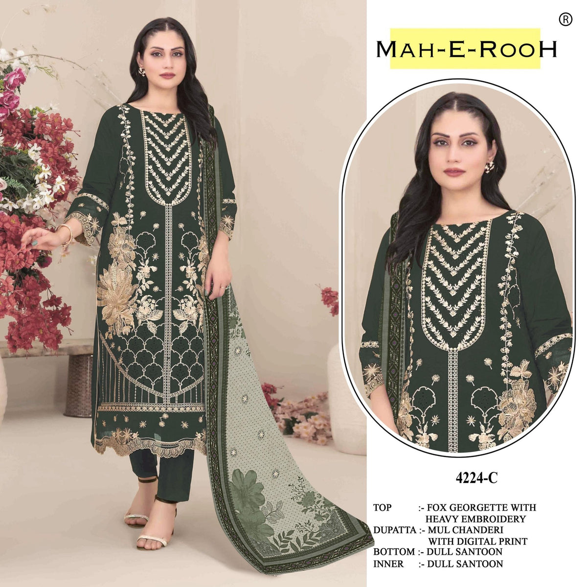 Amrah Wholesale Mah E Rooh 4224 Faux Georgette Pakistani Suit - Amrah Wholesale