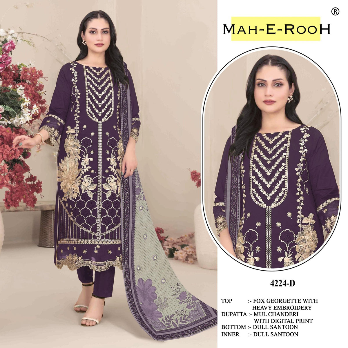 Amrah Wholesale Mah E Rooh 4224 Faux Georgette Pakistani Suit - Amrah Wholesale