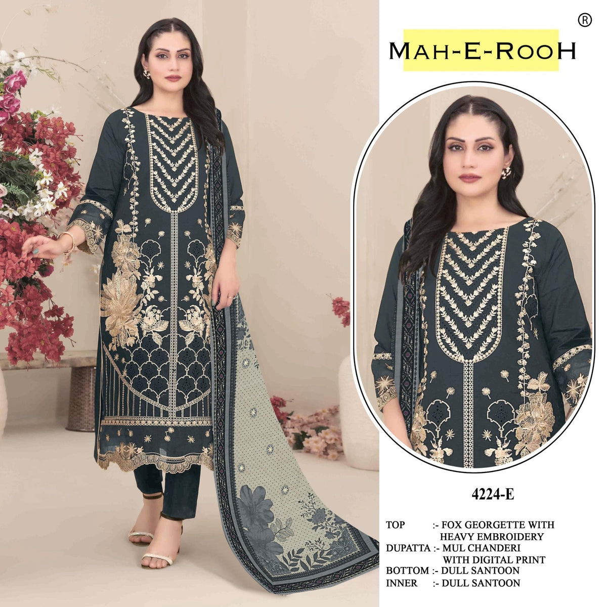 Amrah Wholesale Mah E Rooh 4224 Faux Georgette Pakistani Suit - Amrah Wholesale