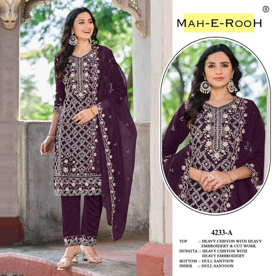 Amrah Wholesale Mah E Rooh 4233 A To D Chiffon Pakistani Suit - Amrah Wholesale