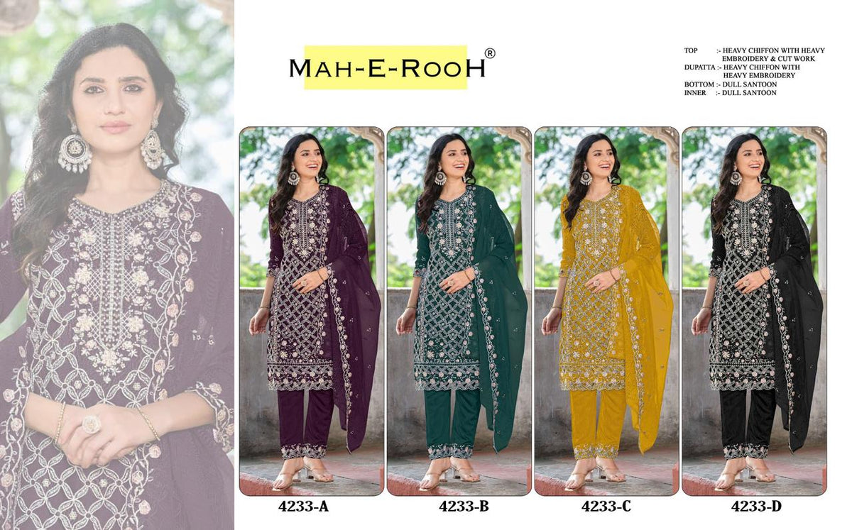 Amrah Wholesale Mah E Rooh 4233 A To D Chiffon Pakistani Suit - Amrah Wholesale