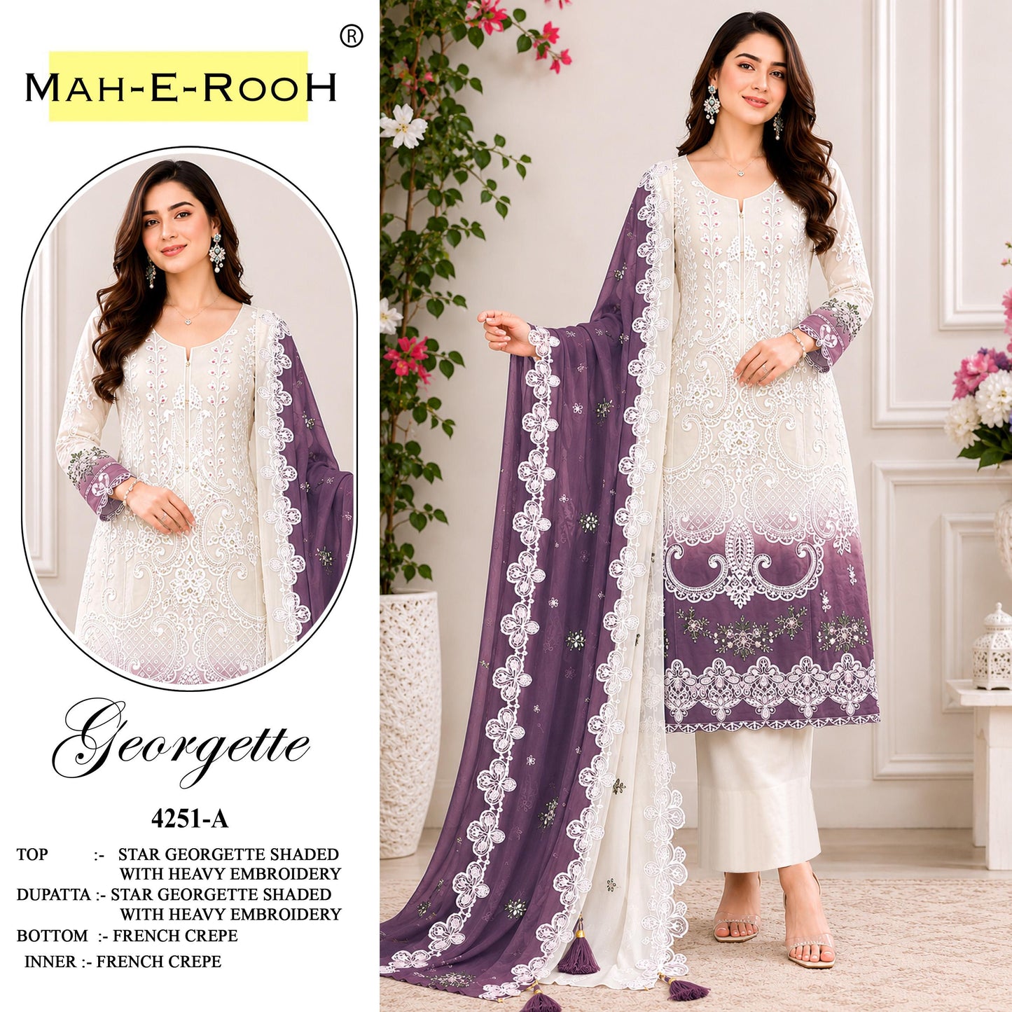 Amrah Wholesale Mah E Rooh 4251 A To D Georgette Dress Material