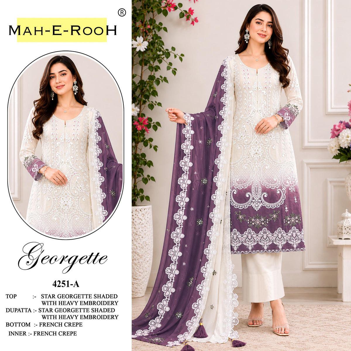 Amrah Wholesale Mah E Rooh 4251 A To D Georgette Dress Material