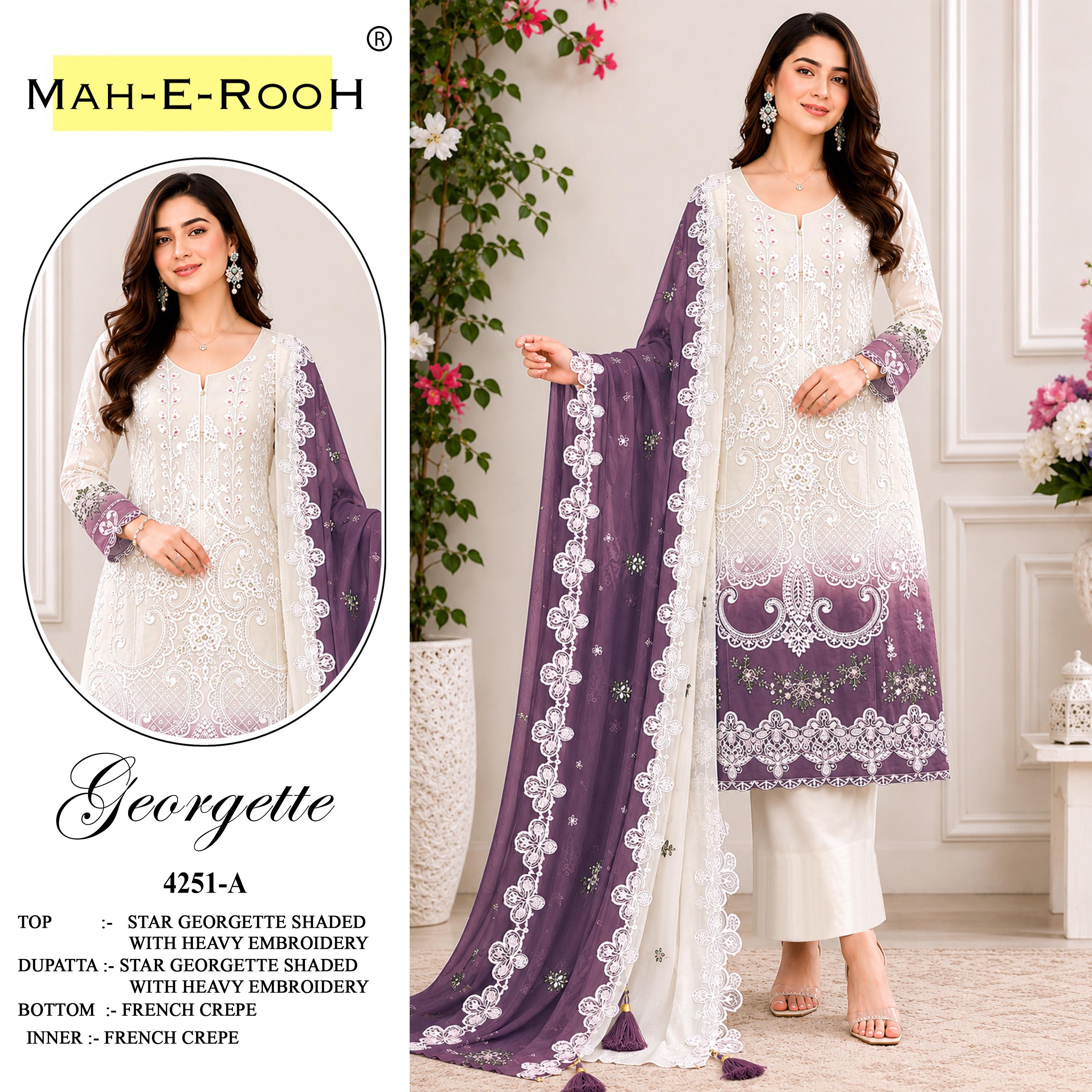 Amrah Wholesale Mah E Rooh 4251 A To D Georgette Dress Material