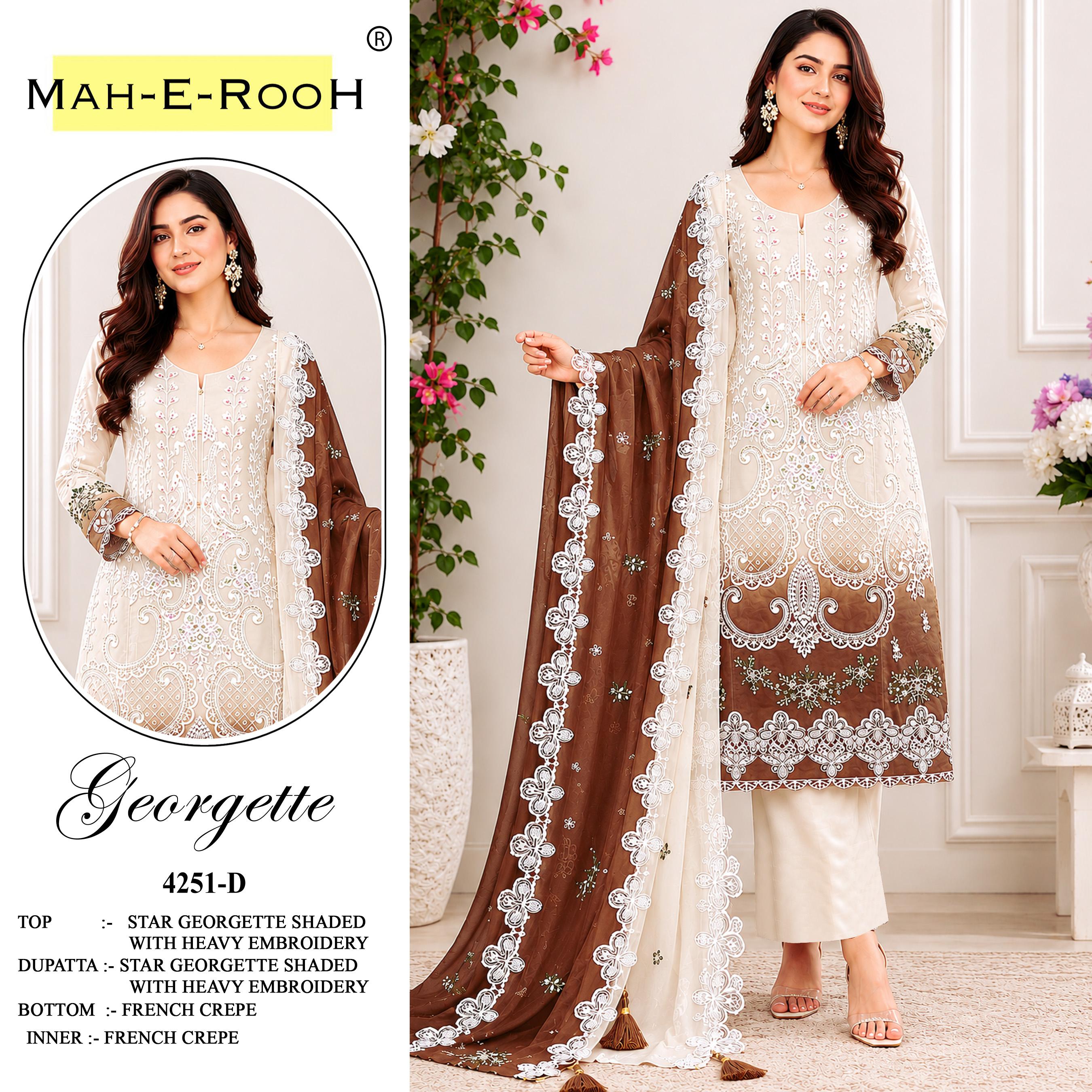 Amrah Wholesale Mah E Rooh 4251 A To D Georgette Dress Material