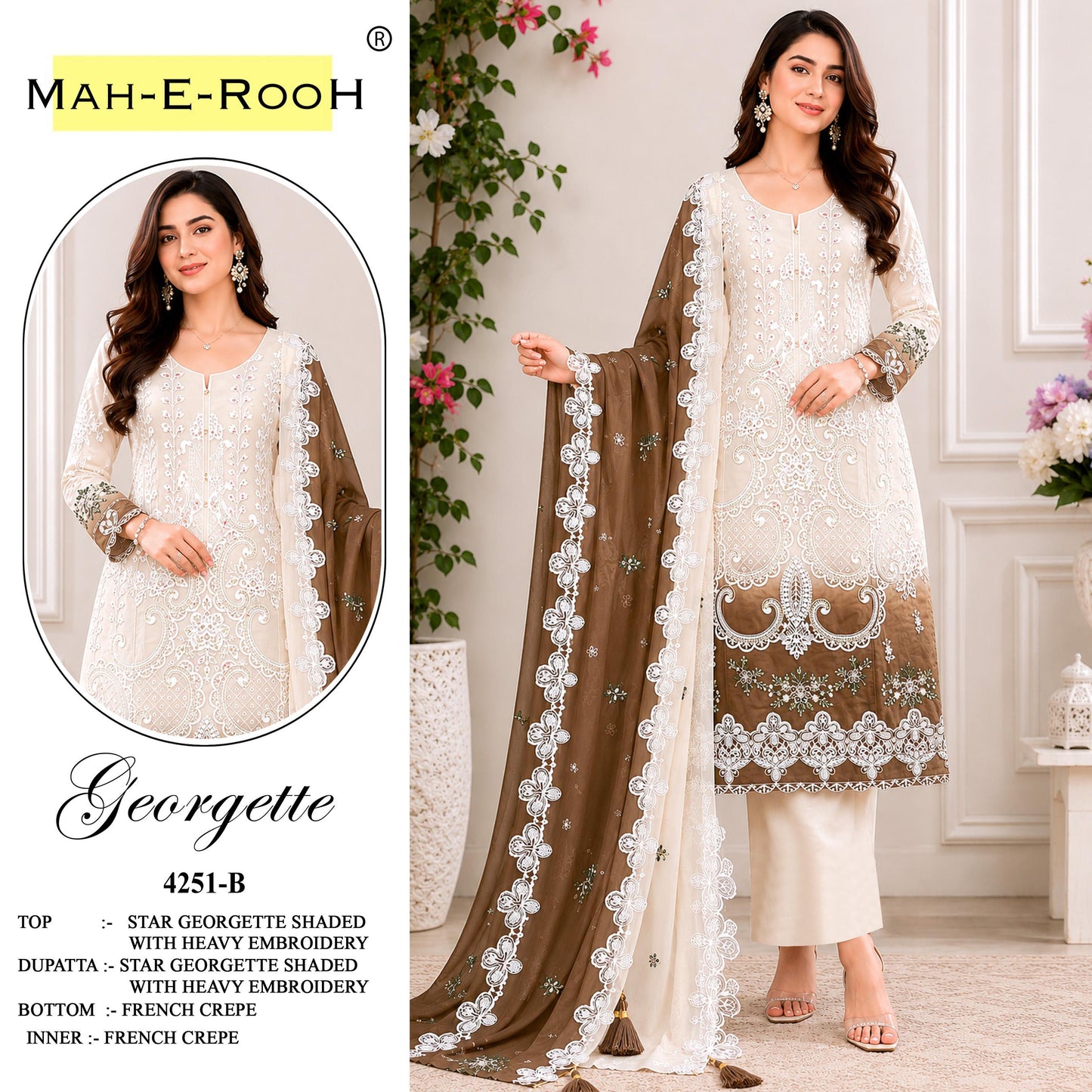 Amrah Wholesale Mah E Rooh 4251 A To D Georgette Dress Material