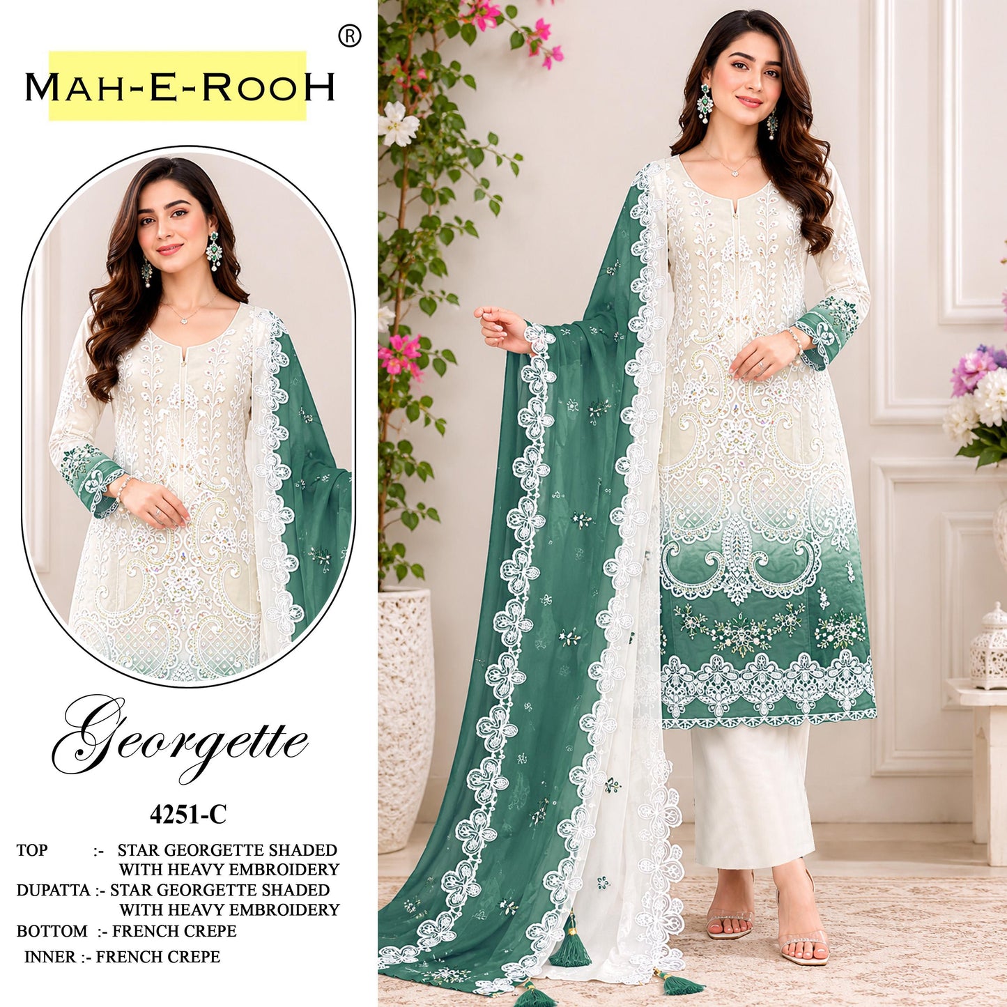Amrah Wholesale Mah E Rooh 4251 A To D Georgette Dress Material