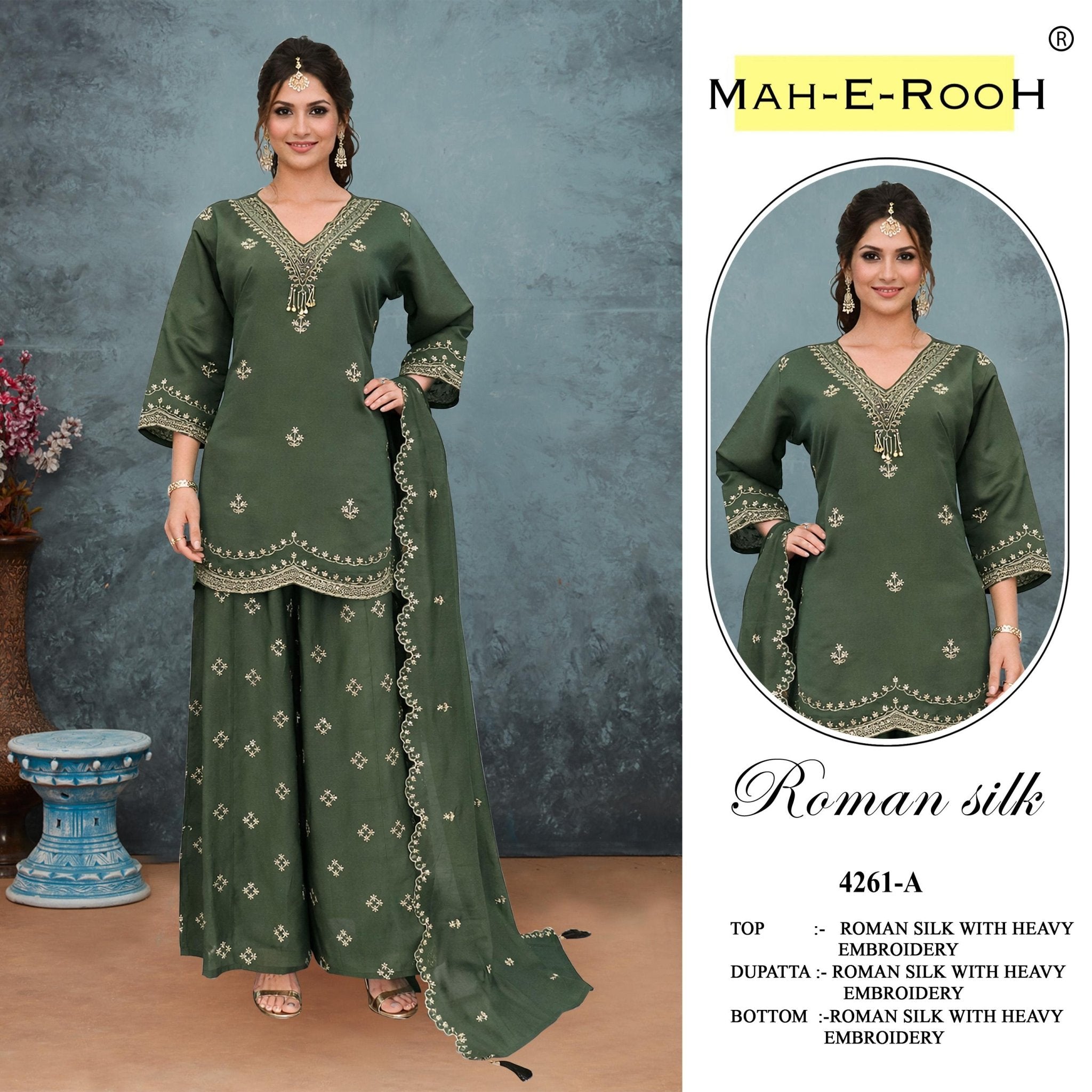 Amrah Wholesale Mah E Rooh 4261 Roman Silk Pakistani Suit - Amrah Wholesale