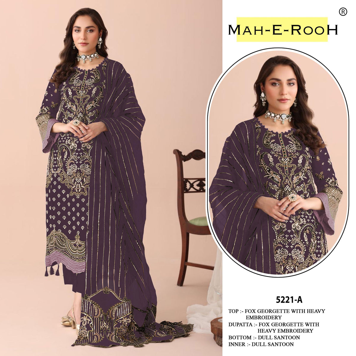 Amrah Wholesale Mah E Rooh 5221 A To E Faux Georgette Dress Material