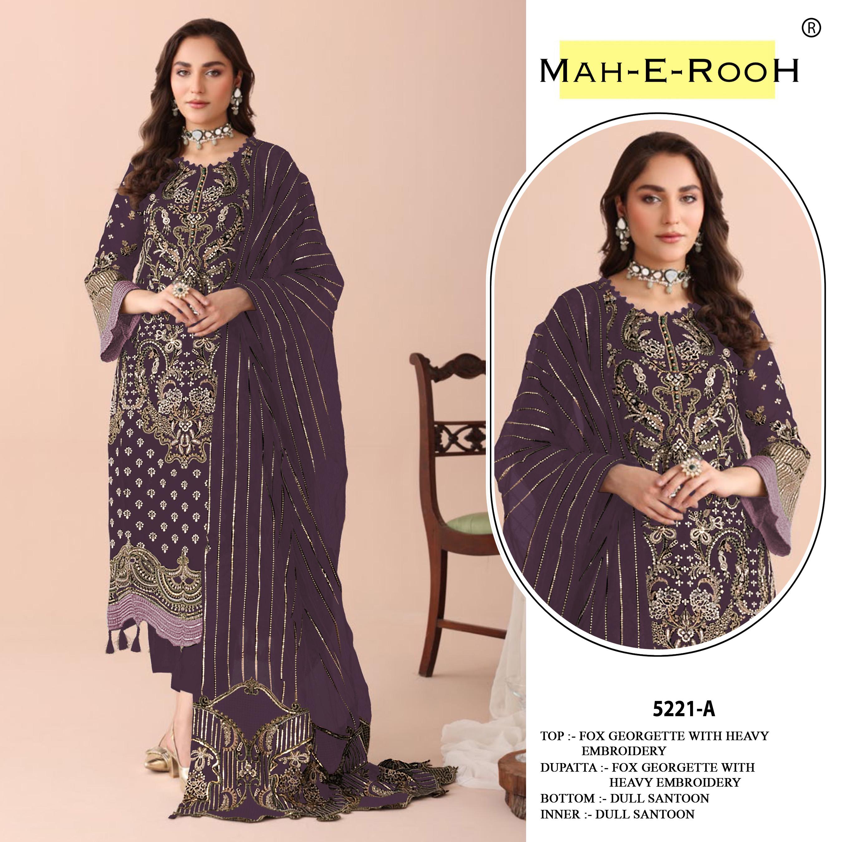 Amrah Wholesale Mah E Rooh 5221 A To E Faux Georgette Dress Material