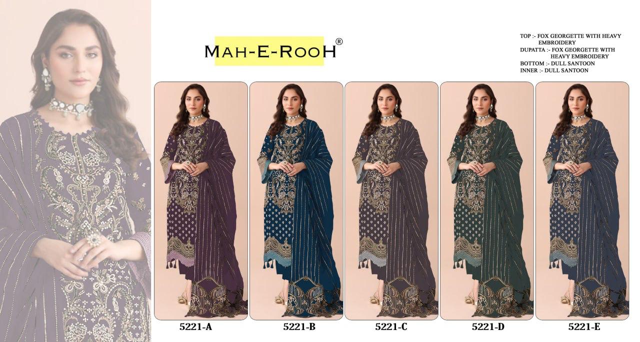 Amrah Wholesale Mah E Rooh 5221 A To E Faux Georgette Dress Material