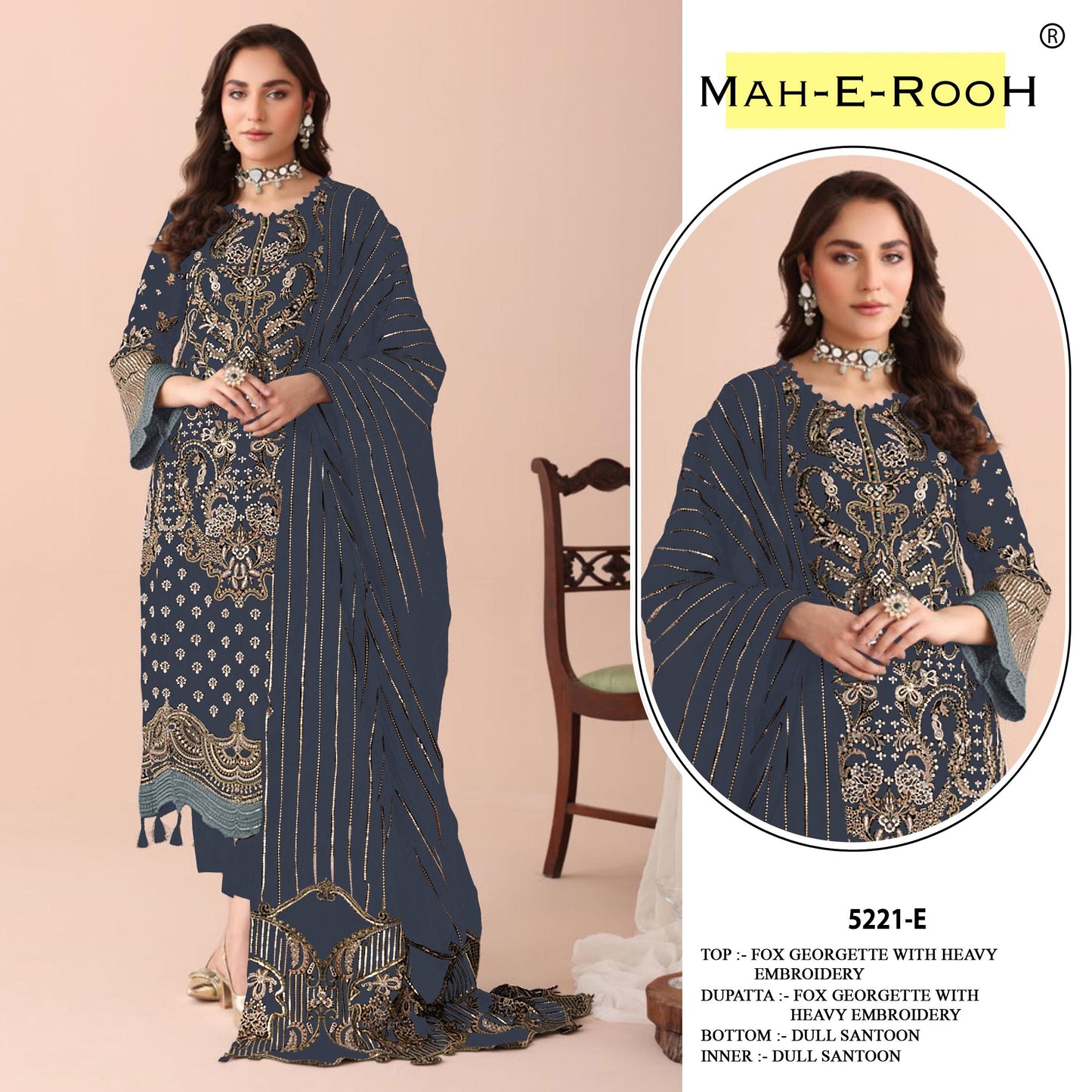 Amrah Wholesale Mah E Rooh 5221 A To E Faux Georgette Dress Material