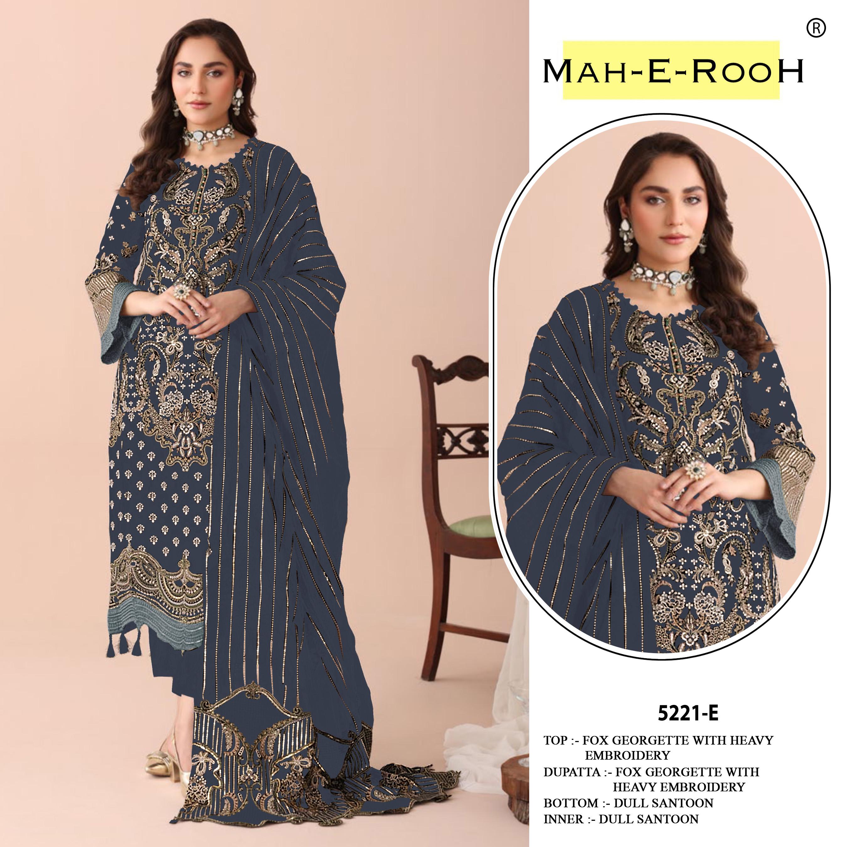 Amrah Wholesale Mah E Rooh 5221 A To E Faux Georgette Dress Material