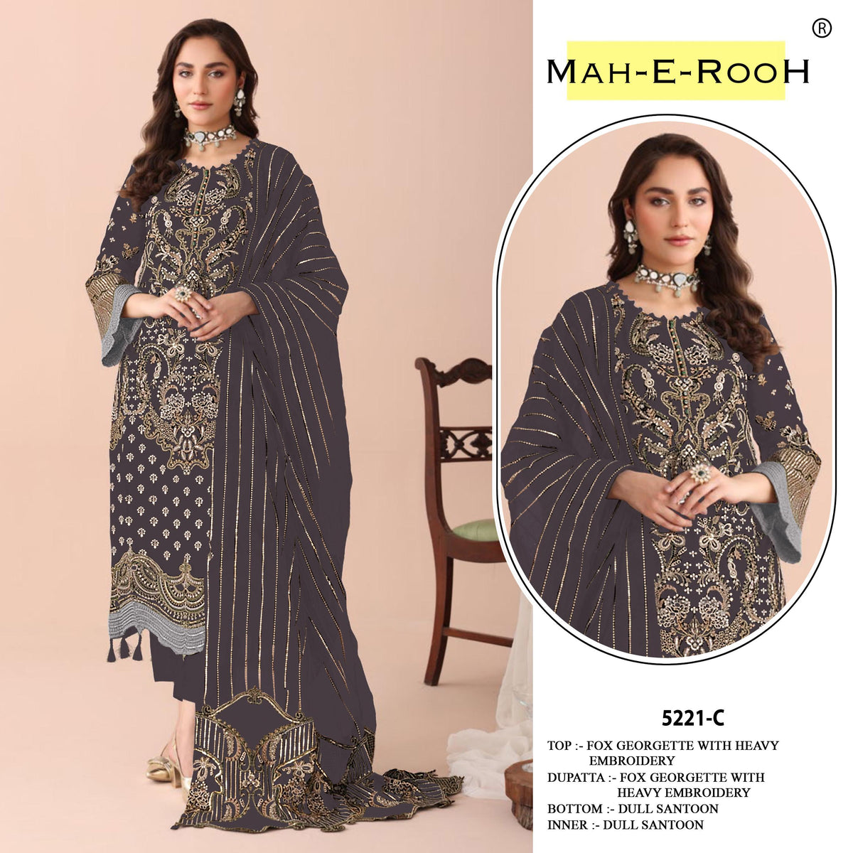 Amrah Wholesale Mah E Rooh 5221 A To E Faux Georgette Dress Material