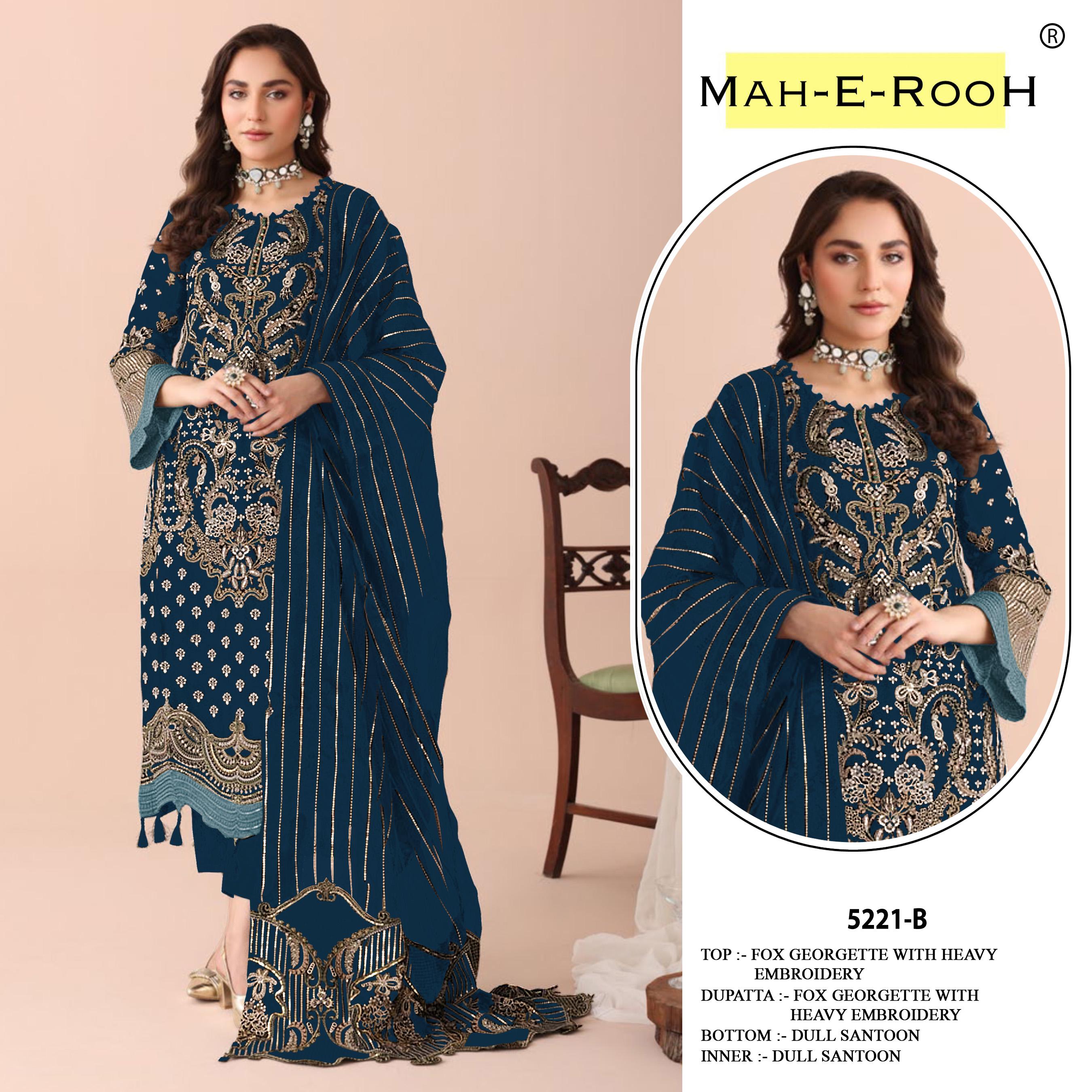 Amrah Wholesale Mah E Rooh 5221 A To E Faux Georgette Dress Material