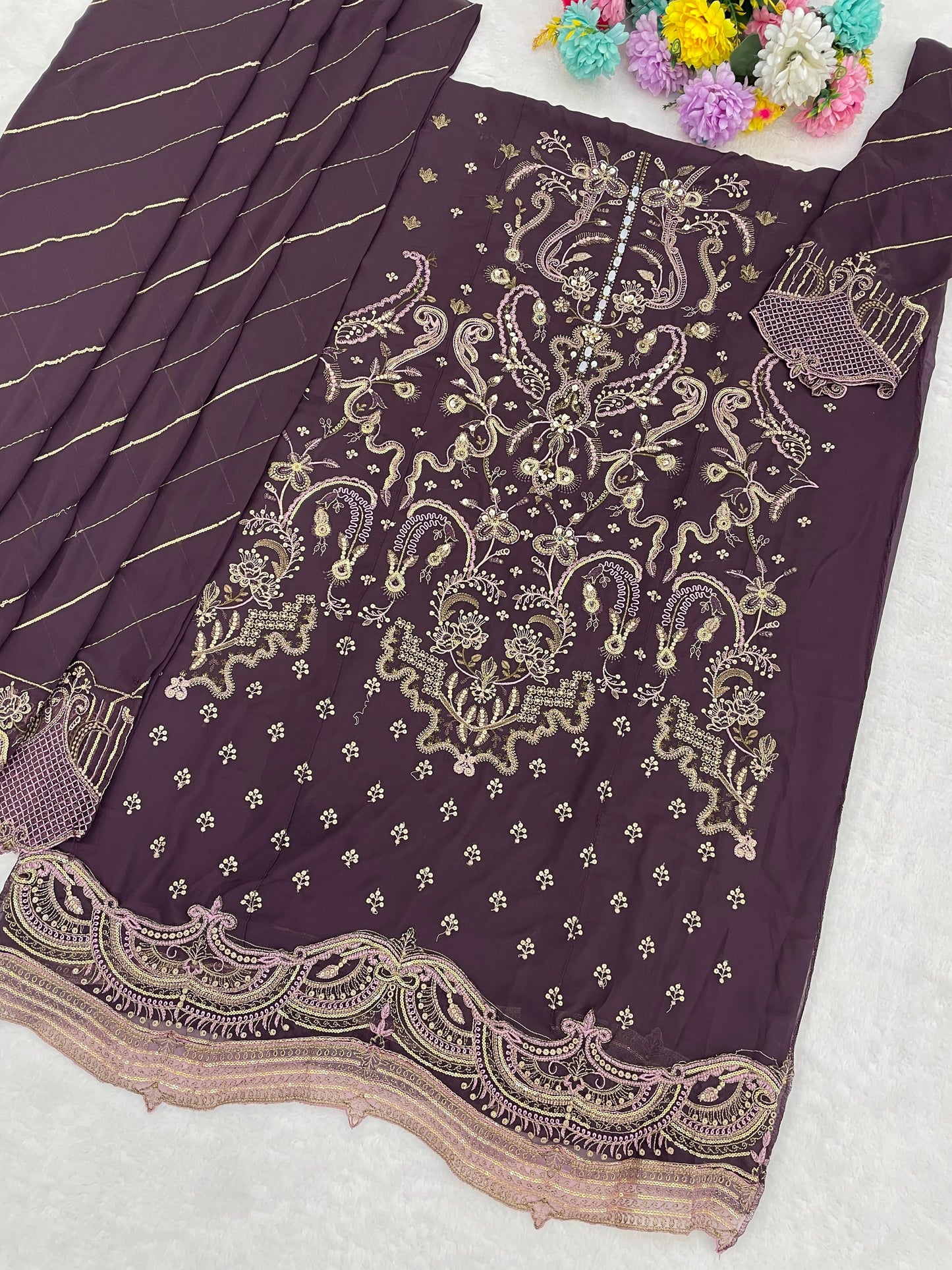 Amrah Wholesale Mah E Rooh 5221 A To E Faux Georgette Dress Material