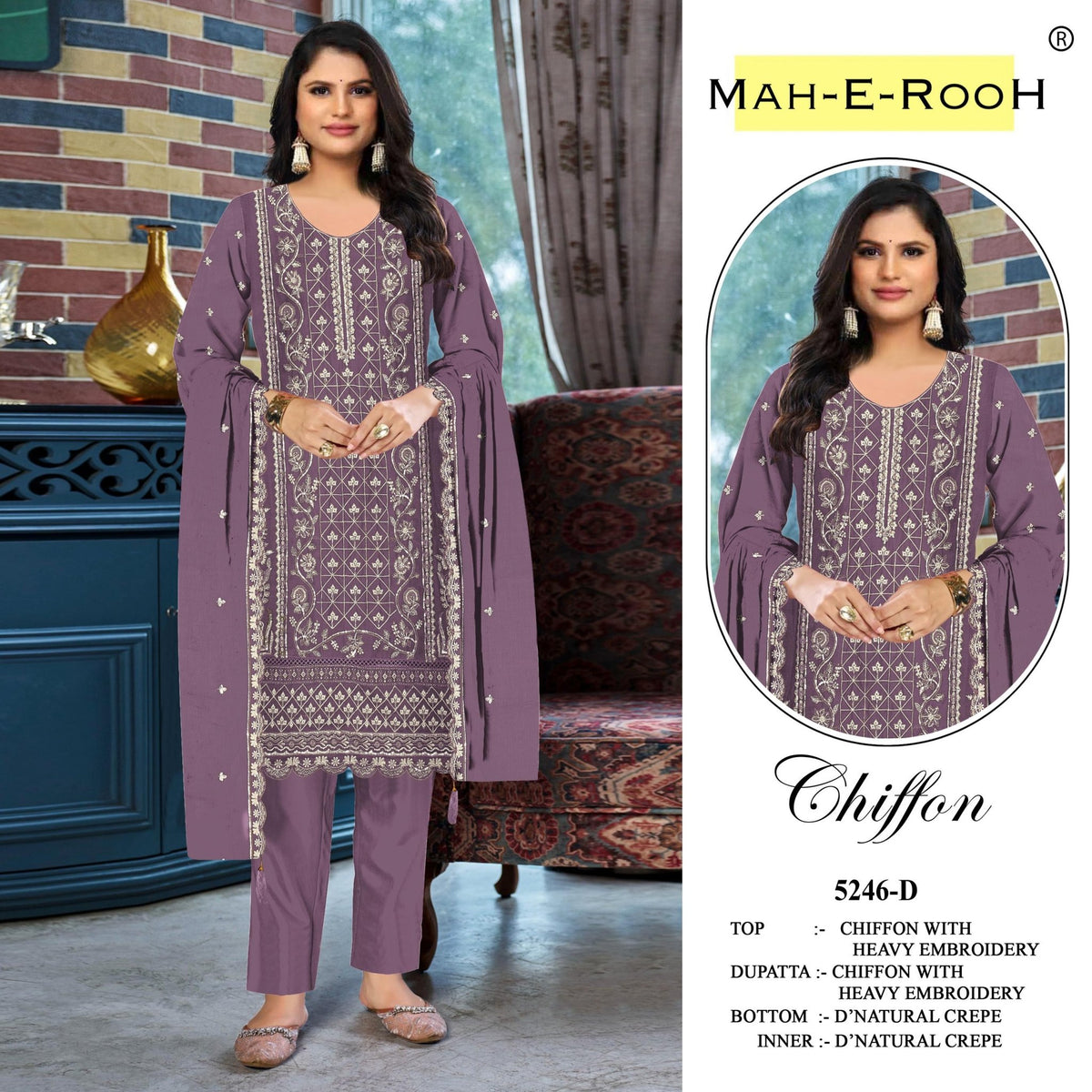 Amrah Wholesale Mah E Rooh 5246 Chiffon Dress Material - Amrah Wholesale