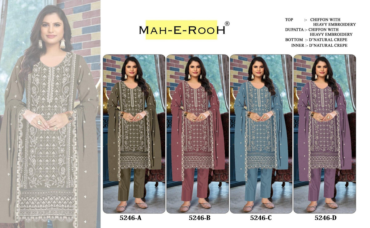 Amrah Wholesale Mah E Rooh 5246 Chiffon Dress Material - Amrah Wholesale