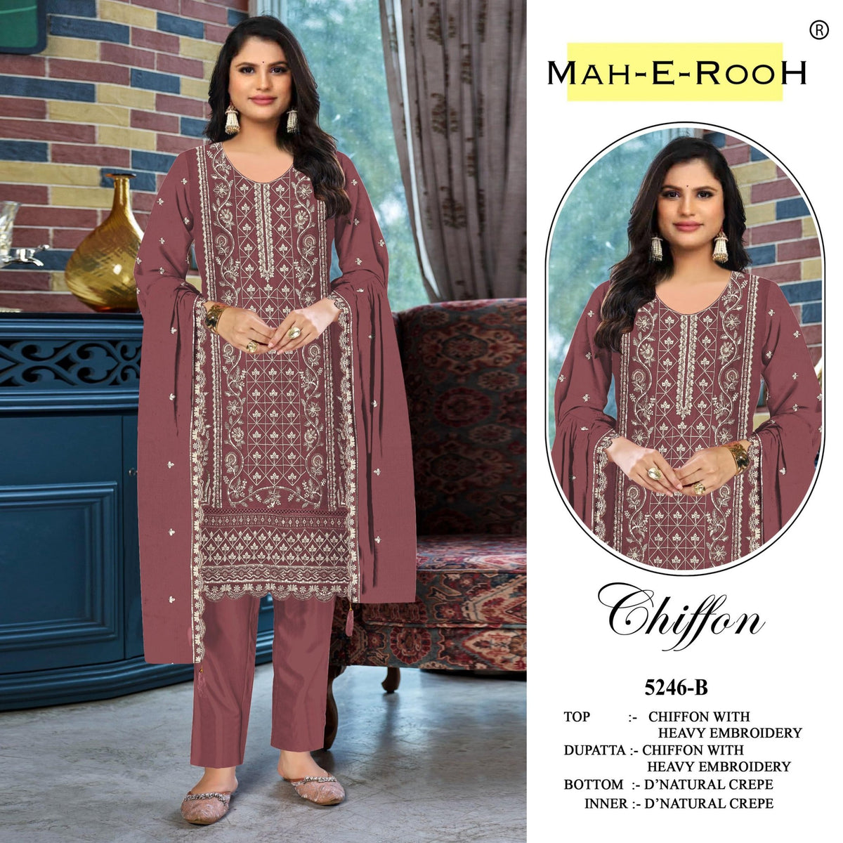 Amrah Wholesale Mah E Rooh 5246 Chiffon Dress Material - Amrah Wholesale
