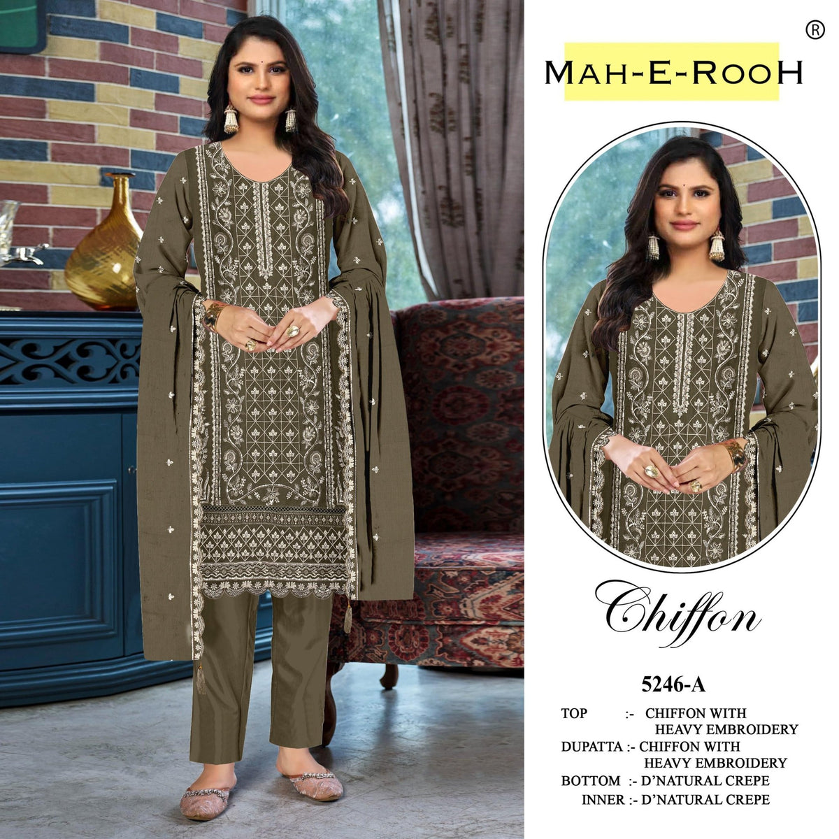 Amrah Wholesale Mah E Rooh 5246 Chiffon Dress Material - Amrah Wholesale