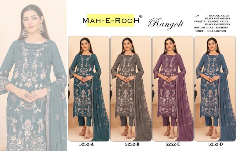 Amrah Wholesale Mah E Rooh 5252 A To D Rangoli Crush Semi Stitched Dress Material - Amrah Wholesale
