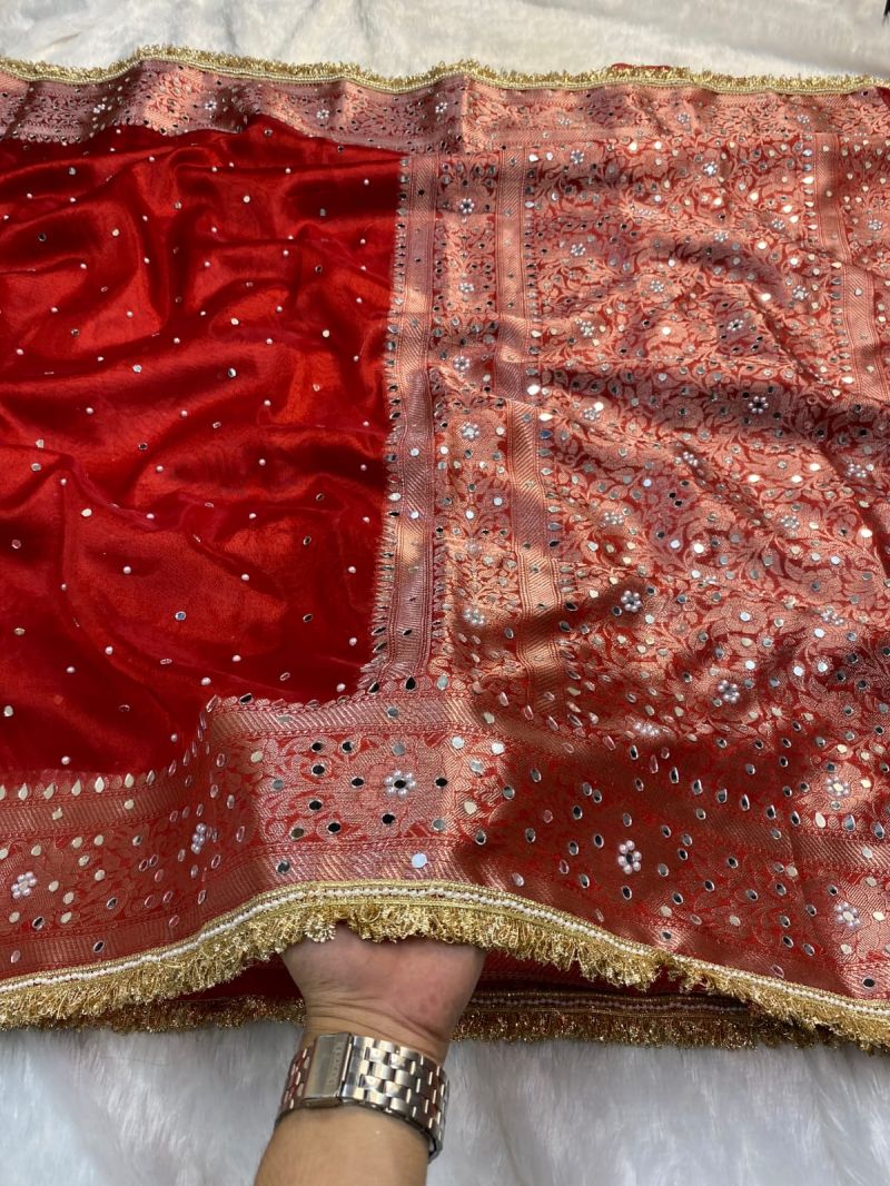 Amrah Wholesale Maharani Bm Soft Tissue Mirror Worked Party Wear Saree