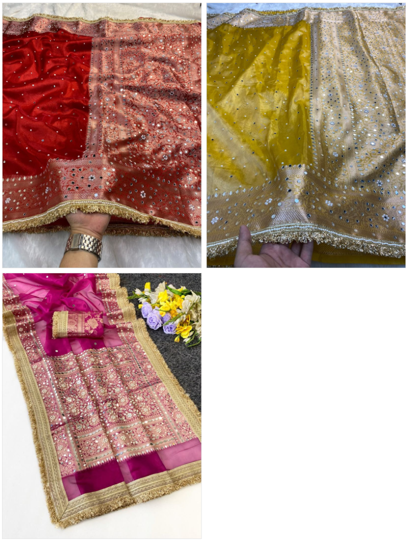 Amrah Wholesale Maharani Bm Soft Tissue Mirror Worked Party Wear Saree