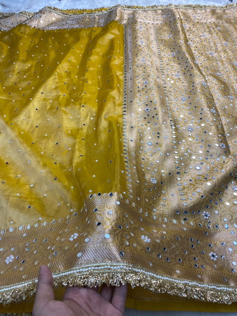 Amrah Wholesale Maharani Bm Soft Tissue Mirror Worked Party Wear Saree