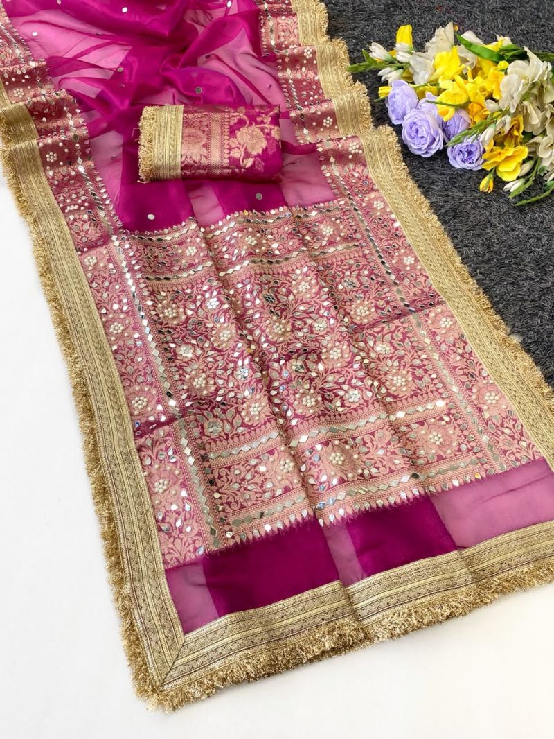 Amrah Wholesale Maharani Bm Soft Tissue Mirror Worked Party Wear Saree
