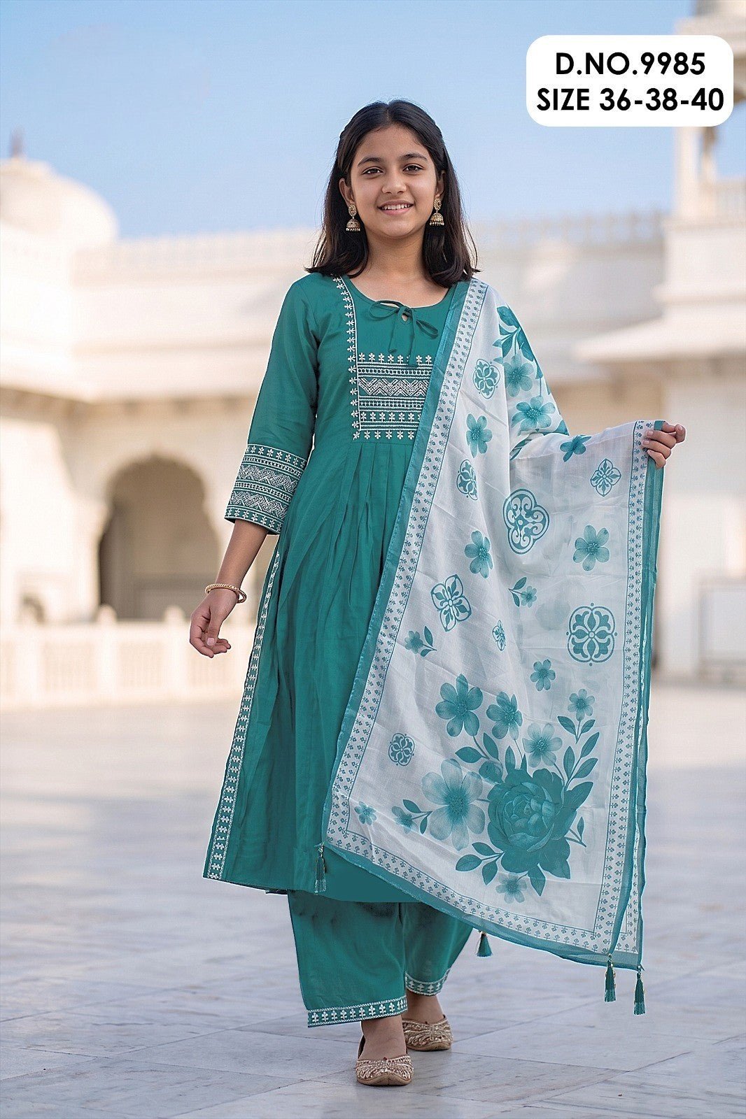 Amrah Wholesale Mallika 9985 Roman Silk Embroidered Kurti Pant Dupatta Set - Amrah Wholesale