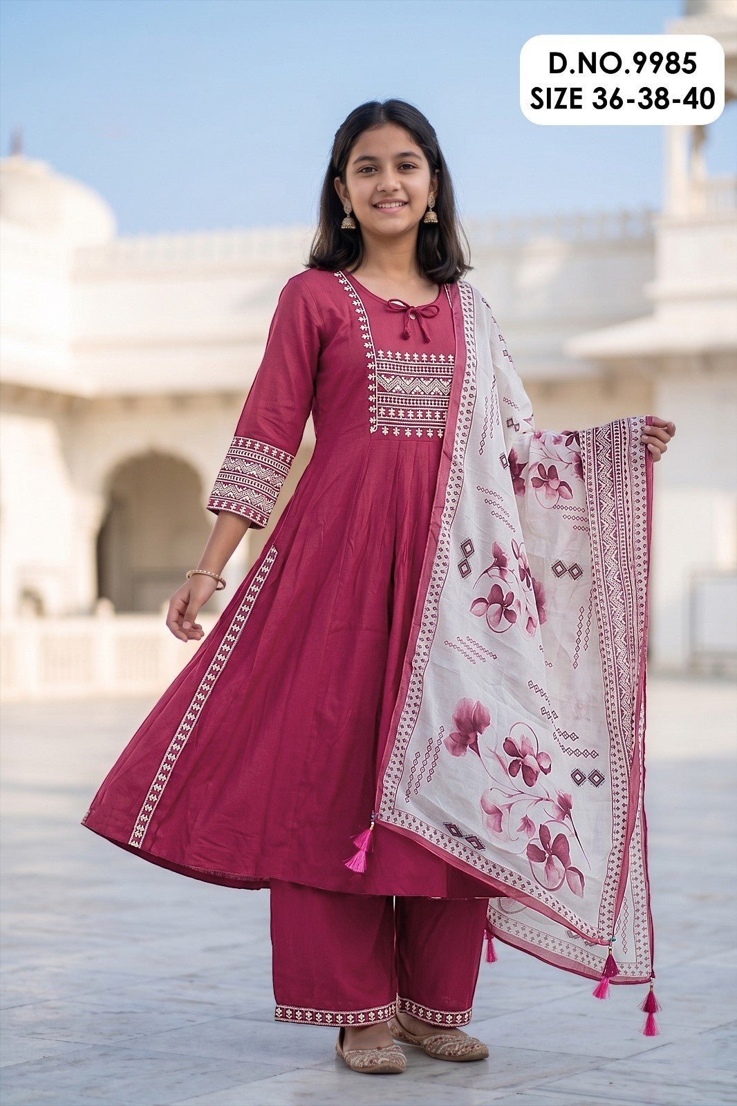 Amrah Wholesale Mallika 9985 Roman Silk Embroidered Kurti Pant Dupatta Set - Amrah Wholesale