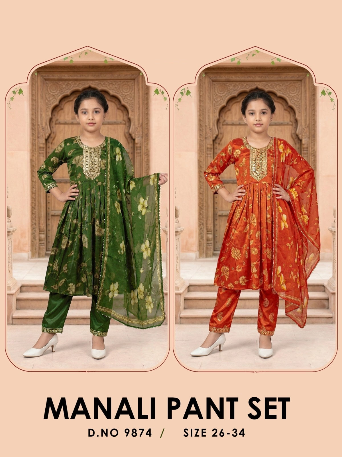 Amrah Wholesale Manali 9874 Roman Glass Girls Ethnic Dress