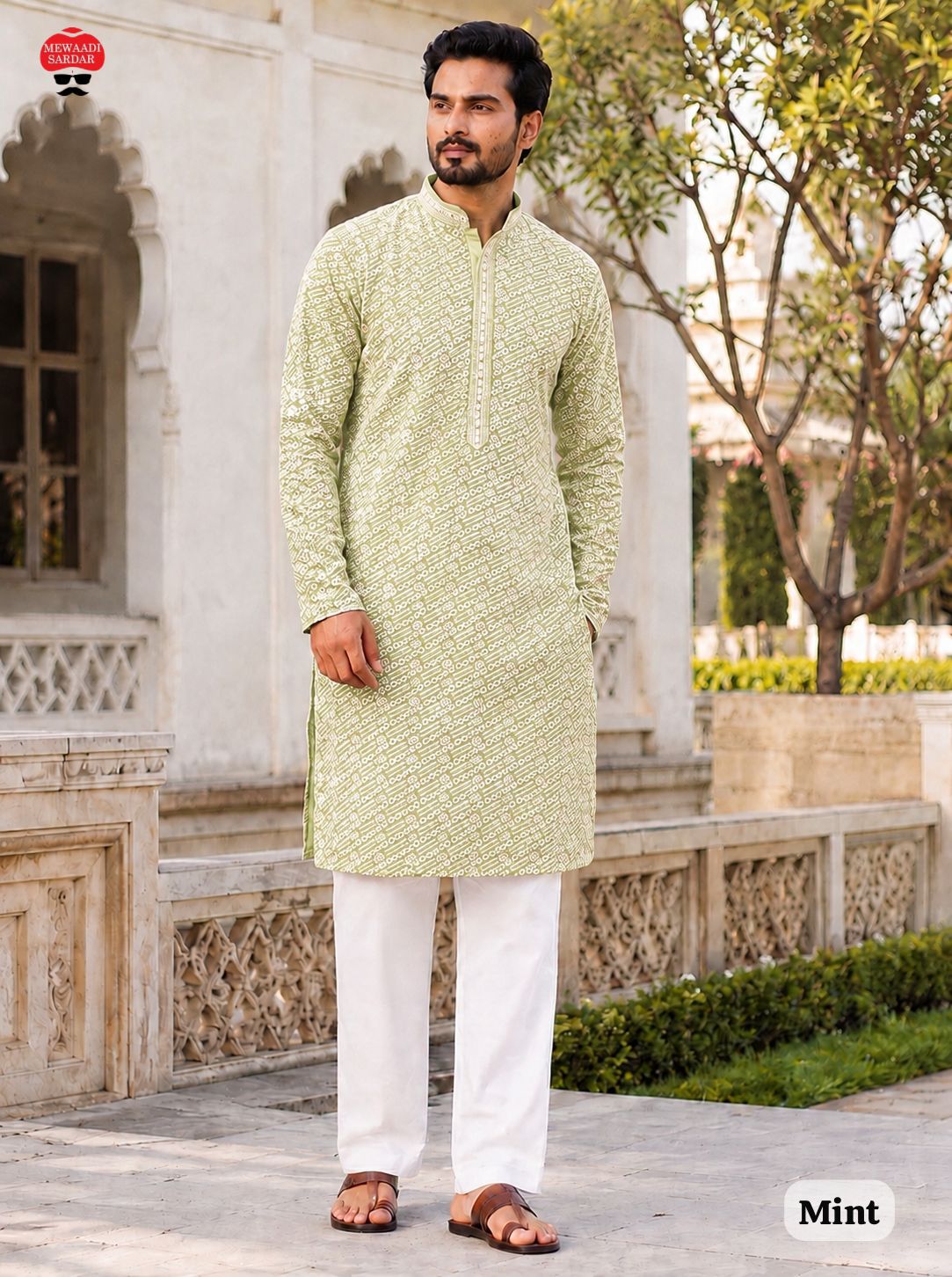 Amrah Wholesale Manyavar Chikankari Rayon Chikan Schiffli Work Mens Kurta Pajama - Amrah Wholesale