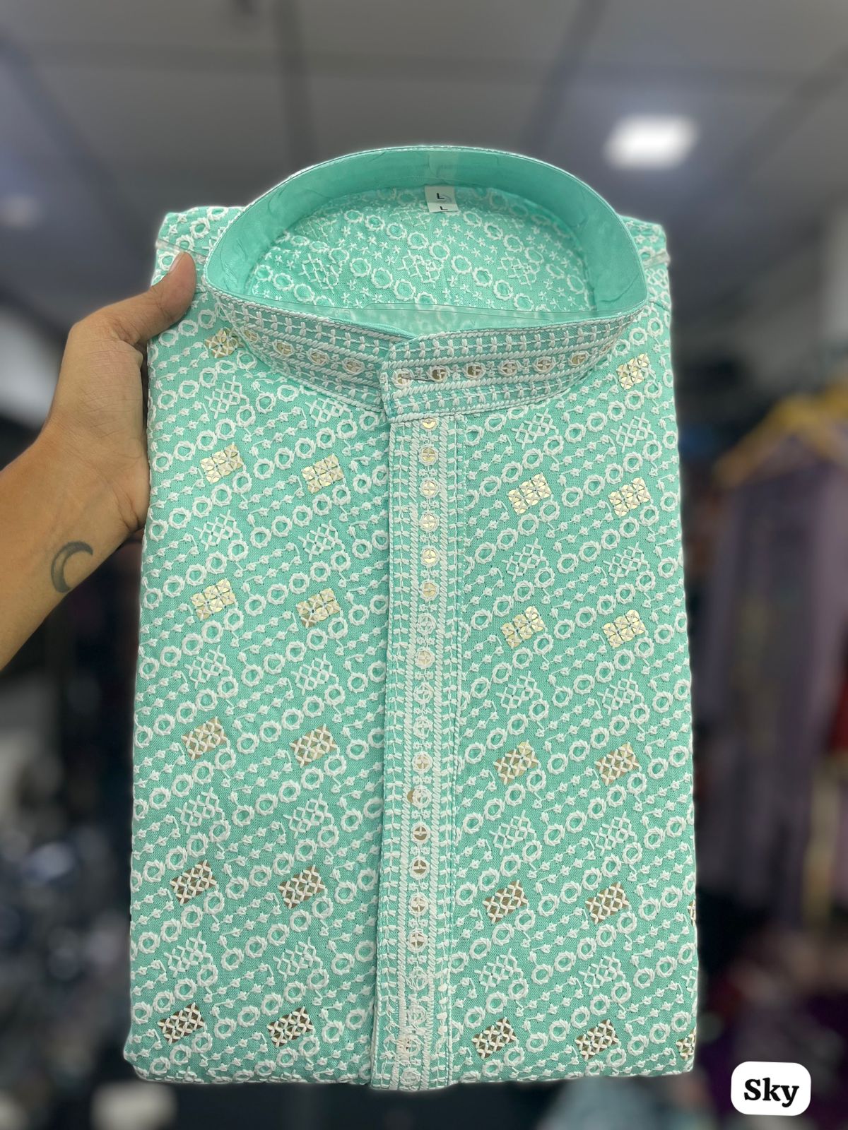 Amrah Wholesale Manyavar Chikankari Rayon Chikan Schiffli Work Mens Kurta Pajama - Amrah Wholesale