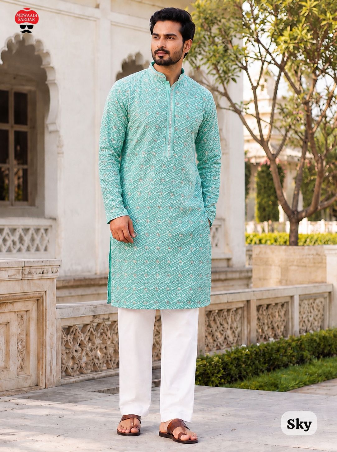 Amrah Wholesale Manyavar Chikankari Rayon Chikan Schiffli Work Mens Kurta Pajama - Amrah Wholesale