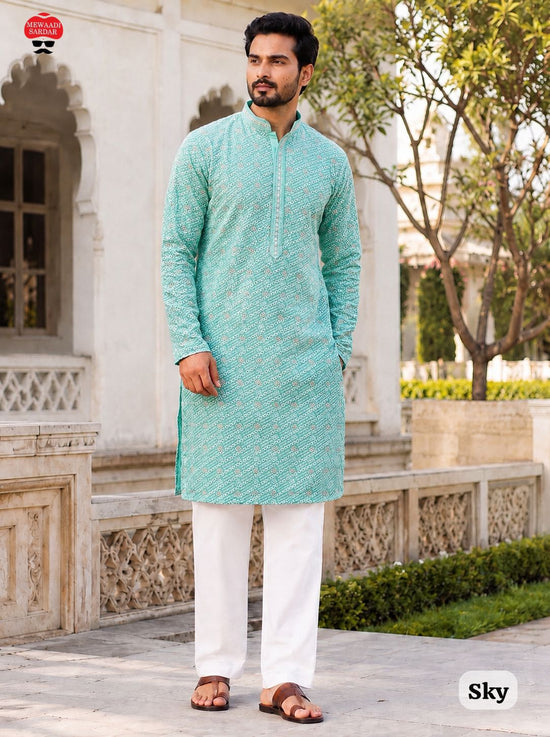 Amrah Wholesale Manyavar Chikankari Rayon Chikan Schiffli Work Mens Kurta Pajama - Amrah Wholesale