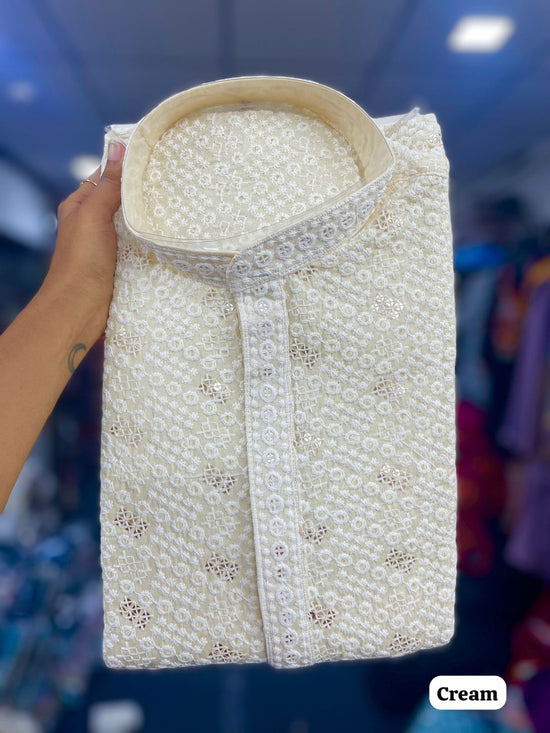 Amrah Wholesale Manyavar Chikankari Rayon Chikan Schiffli Work Mens Kurta Pajama - Amrah Wholesale