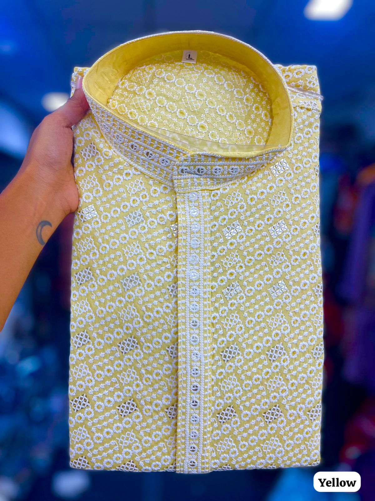 Amrah Wholesale Manyavar Chikankari Rayon Chikan Schiffli Work Mens Kurta Pajama - Amrah Wholesale