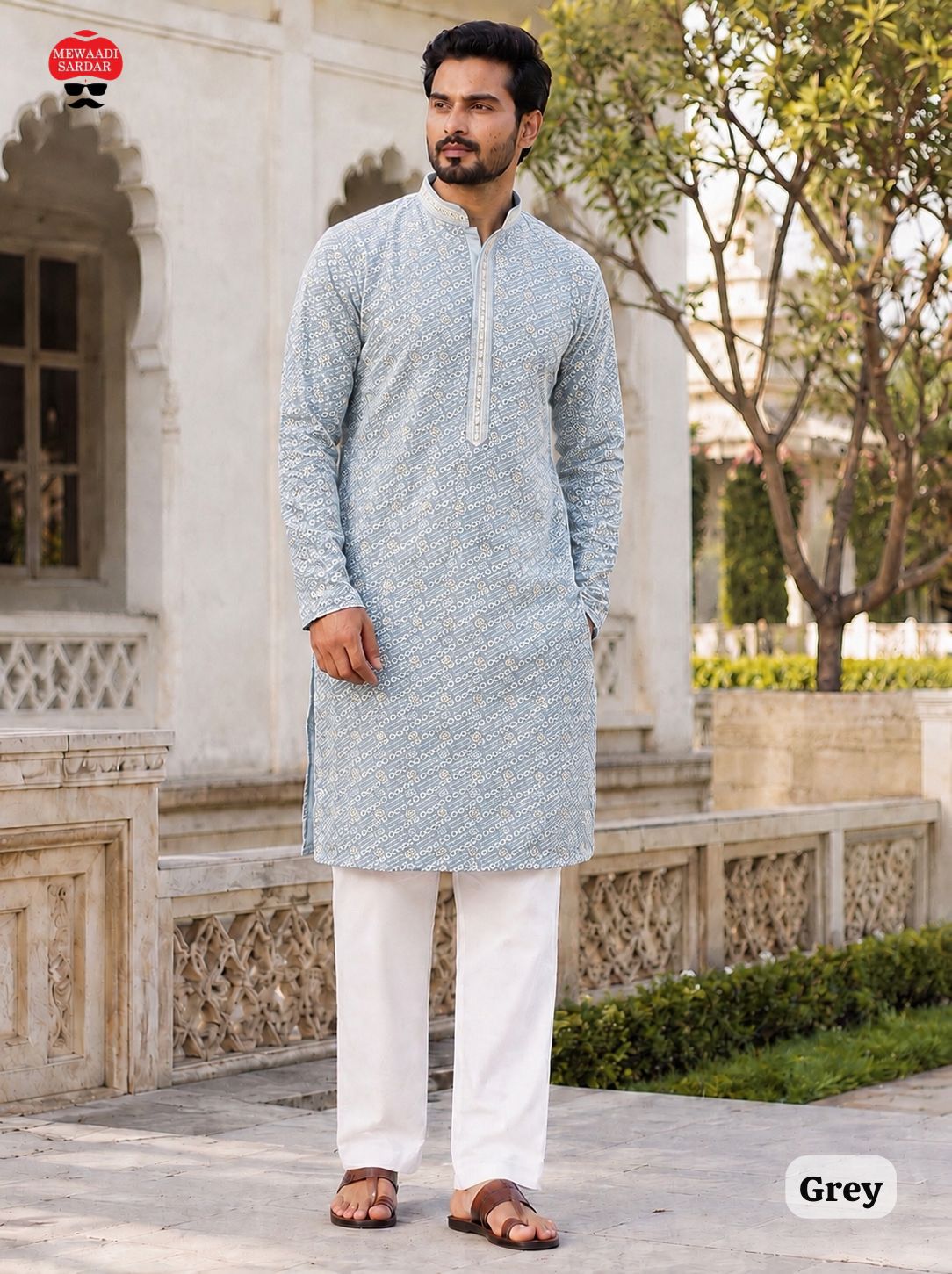 Amrah Wholesale Manyavar Chikankari Rayon Chikan Schiffli Work Mens Kurta Pajama - Amrah Wholesale