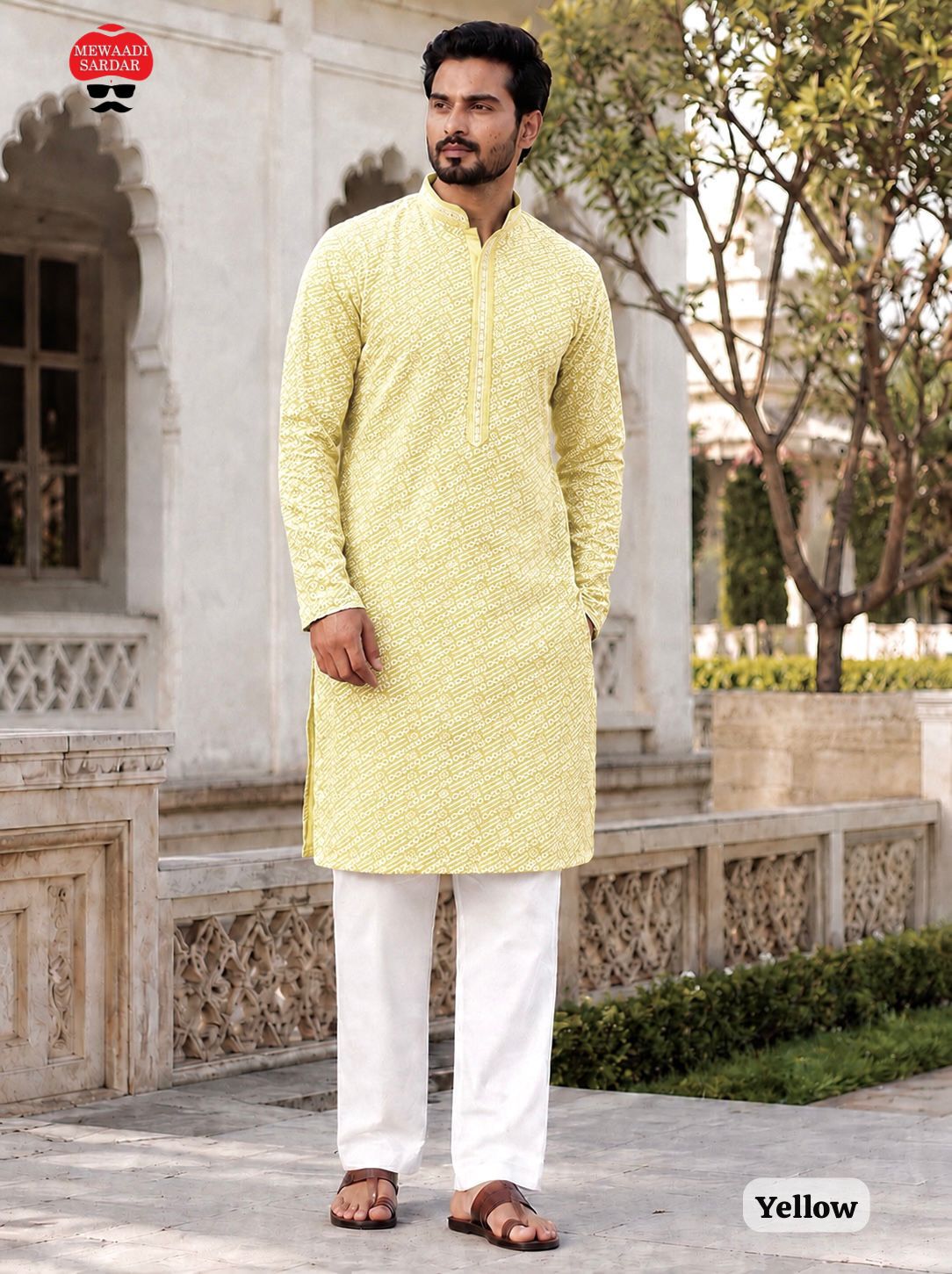 Amrah Wholesale Manyavar Chikankari Rayon Chikan Schiffli Work Mens Kurta Pajama - Amrah Wholesale