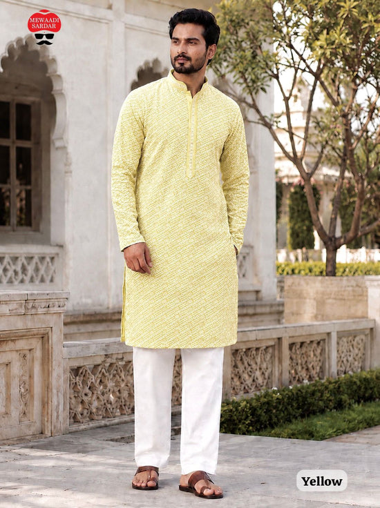 Amrah Wholesale Manyavar Chikankari Rayon Chikan Schiffli Work Mens Kurta Pajama - Amrah Wholesale