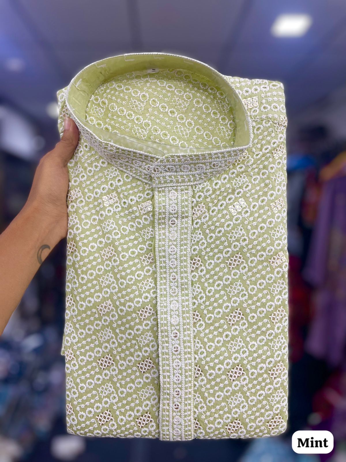 Amrah Wholesale Manyavar Chikankari Rayon Chikan Schiffli Work Mens Kurta Pajama