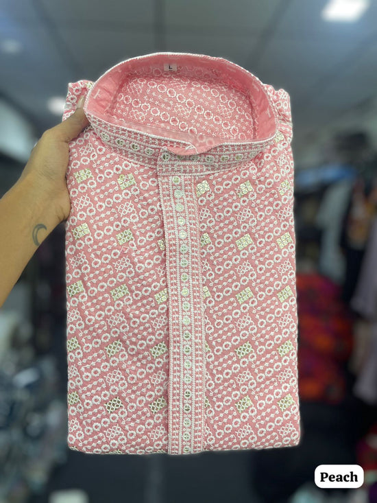 Amrah Wholesale Manyavar Chikankari Rayon Chikan Schiffli Work Mens Kurta Pajama