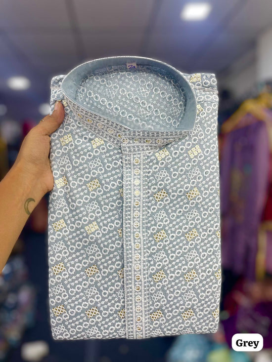 Amrah Wholesale Manyavar Chikankari Rayon Chikan Schiffli Work Mens Kurta Pajama