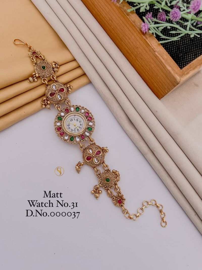 Amrah Wholesale Matt Gold Plated Analog Bracelet Watch 1 Matt Imitation Jewellery