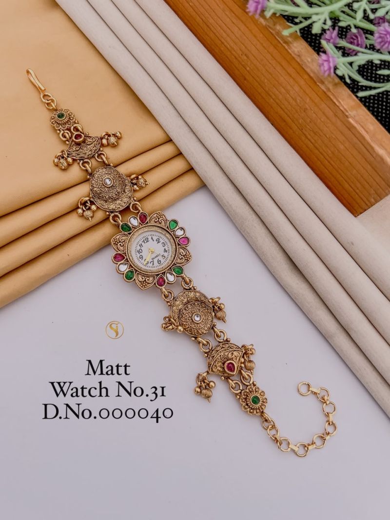 Amrah Wholesale Matt Gold Plated Analog Bracelet Watch 1 Matt Imitation Jewellery