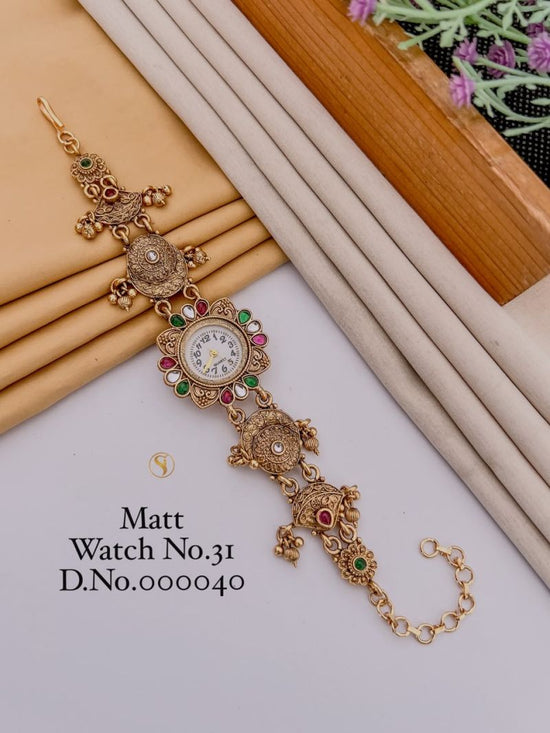 Amrah Wholesale Matt Gold Plated Analog Bracelet Watch 1 Matt Imitation Jewellery