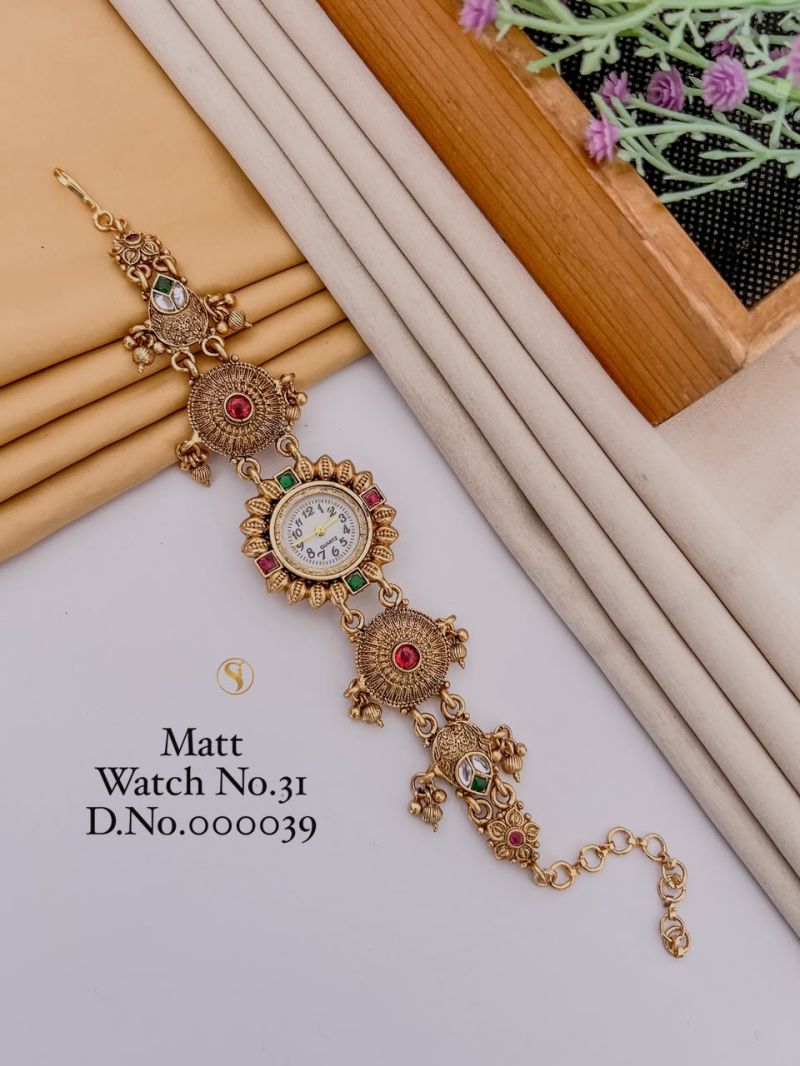 Amrah Wholesale Matt Gold Plated Analog Bracelet Watch 1 Matt Imitation Jewellery