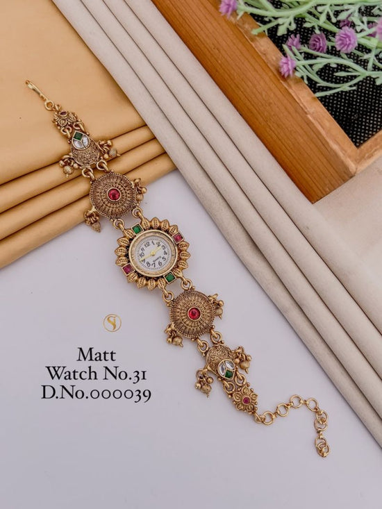 Amrah Wholesale Matt Gold Plated Analog Bracelet Watch 1 Matt Imitation Jewellery