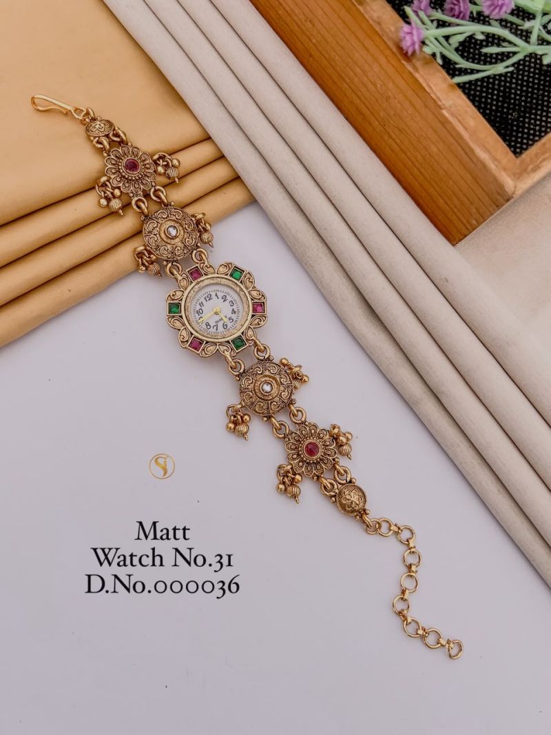 Amrah Wholesale Matt Gold Plated Analog Bracelet Watch 1 Matt Imitation Jewellery